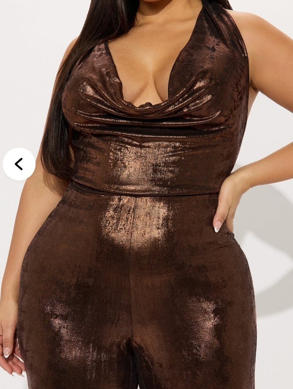 Fashion Nova Bronze Metallic Halter Jumpsuit - Picture 5 of 15